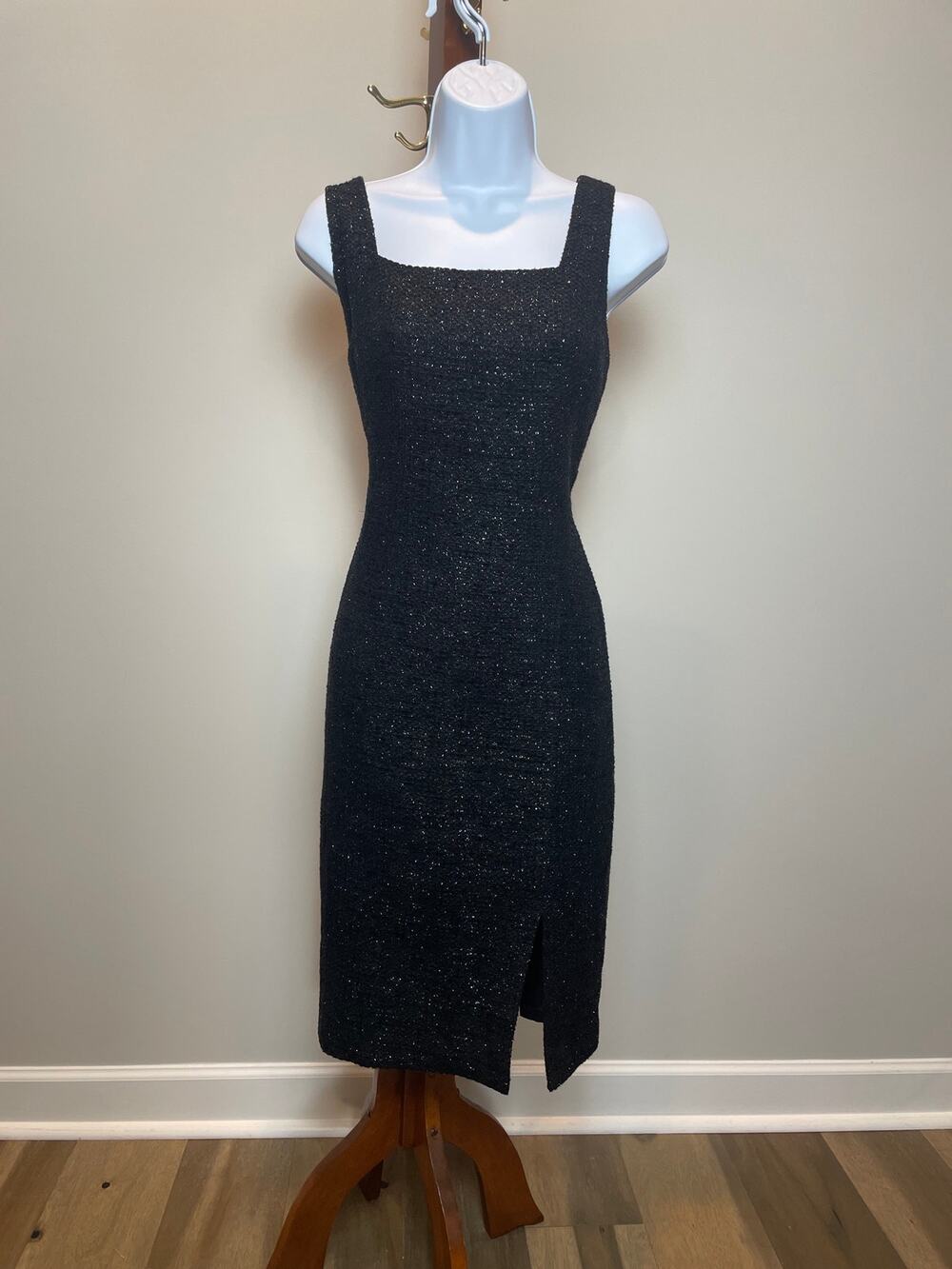 Talbots Collection Italian Fabric Wool‑Blend Black Metallic Sheath Dress Size 8